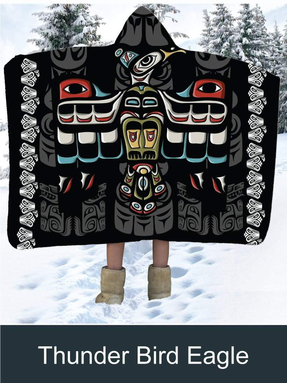 Haida Tlingit Art Tattoo Thunder Bird Eagle Artisan Handcrafted Hooded Blanket-Mt Logan 5959-bird,Birdseye,Eagle