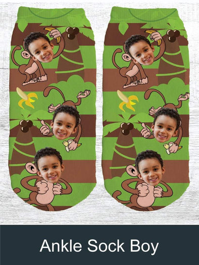 Ankle Sock Monkey Boy Face Custom Sock-Mt Logan 5959-Custom Socks,Fun Photo Socks