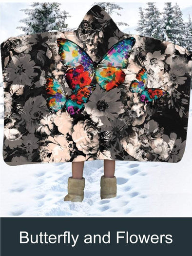 Butterfly and Flowers Artisan Handcrafted Hooded Blanket-Mt Logan 5959-Butterflies,flowers