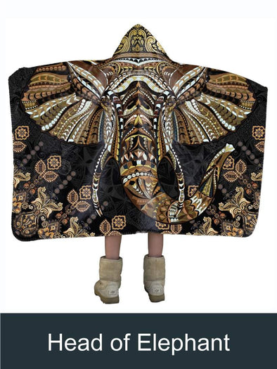 Ethnic patterned head of elephant Artisan Handcrafted Hooded Blanket-Mt Logan 5959-Elephant