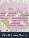 Girls Unicorns Sherpa Blanket Personalized Baby Blanket Baby Shower-Mt Logan 5959-Illustration,Rainbows,Unicorns