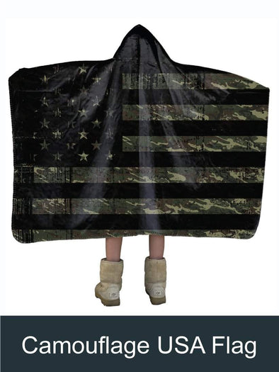 Grunge Camouflage USA Flag Artisan Handcrafted Hooded Blanket-Mt Logan 5959-