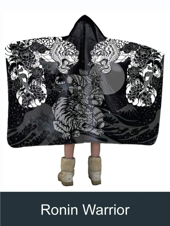 Japanese ronin warrior and tiger Artisan Handcrafted Hooded Blanket-Mt Logan 5959-Japan,Japanese,mountain,tiger,warrior