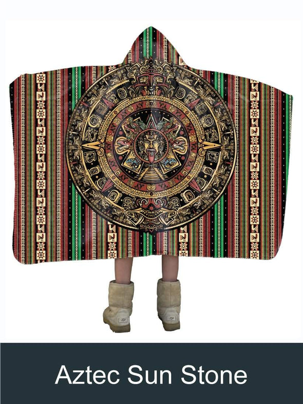 Mexican Aztec Sun Stone Artisan Handcrafted Hooded Blanket-Mt Logan 5959-