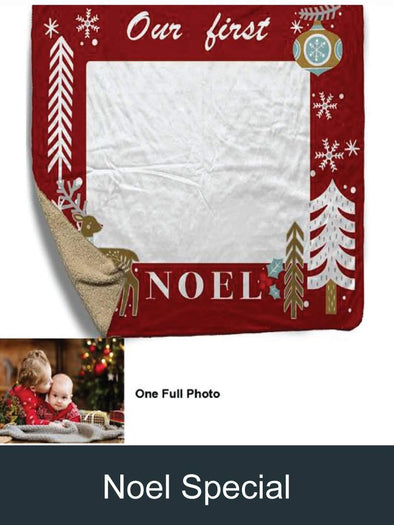 Our First Noel Special Holiday Photo Family Keepsake Personalized Sherpa Blanket-Mt Logan 5959-Caroling,Christmas