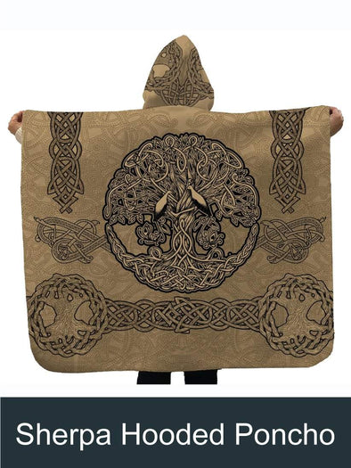 Scandinavian mythology Artisan Handcrafted Original Sherpa Hooded Poncho With Inside Pocket-Mt Logan 5959-Mythology,poncho,Scandinavia,symbols