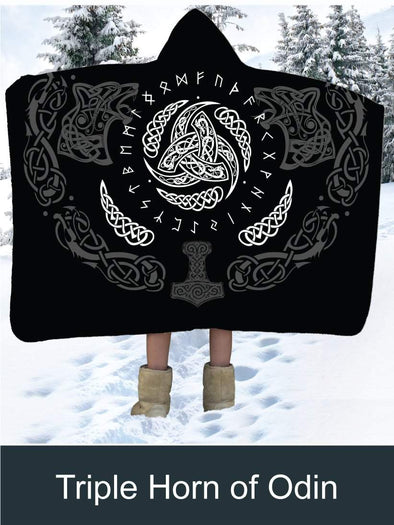 Triple Horn of Odin Scandinavian mythology Artisan Handcrafted Hooded Blanket-Mt Logan 5959-gods,Mythology,Scandinavia,symbols